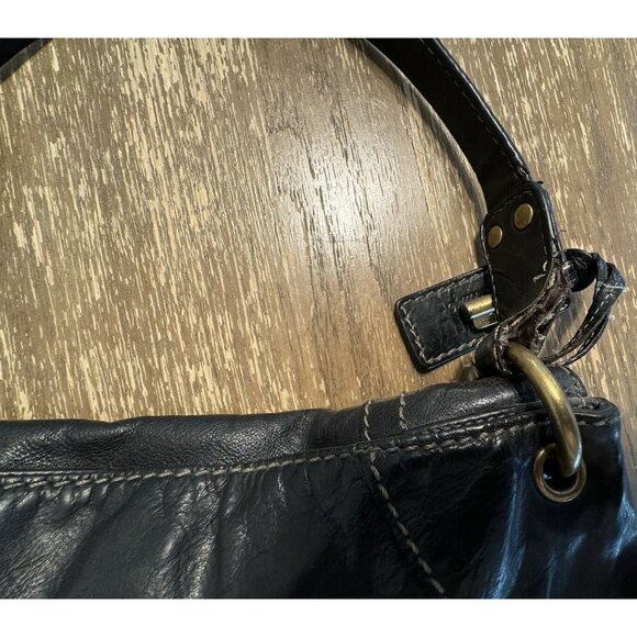 Vintage Fossil Boho Black Shoulder Bag Y2k Biker Hippie Pockets Key Tag Stitch - Picture 16 of 16